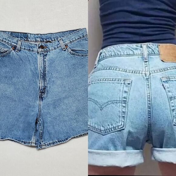 VINTAGE 1996 Levi's Orange Tab Stone Wash Light Wash High Rise Cotton Mom Shorts - Picture 1 of 11